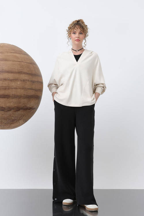 Kadın Gizli Fermuar Detaylı Sweat - 32188SWT - SAND BEIGE