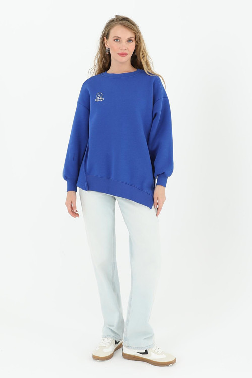 Kadın Bisiklet Yaka Baskılı Sweat - 32020SWT - SAX BLUE