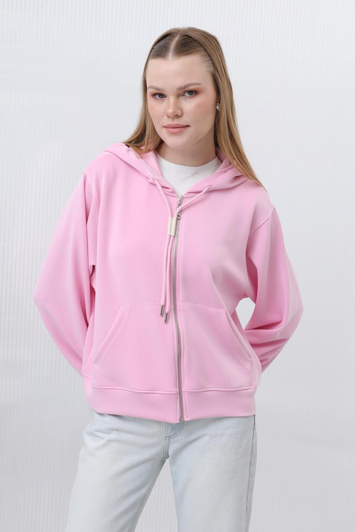Kadın Fermuarlı Basic Sweat - 32160SWT - PINK
