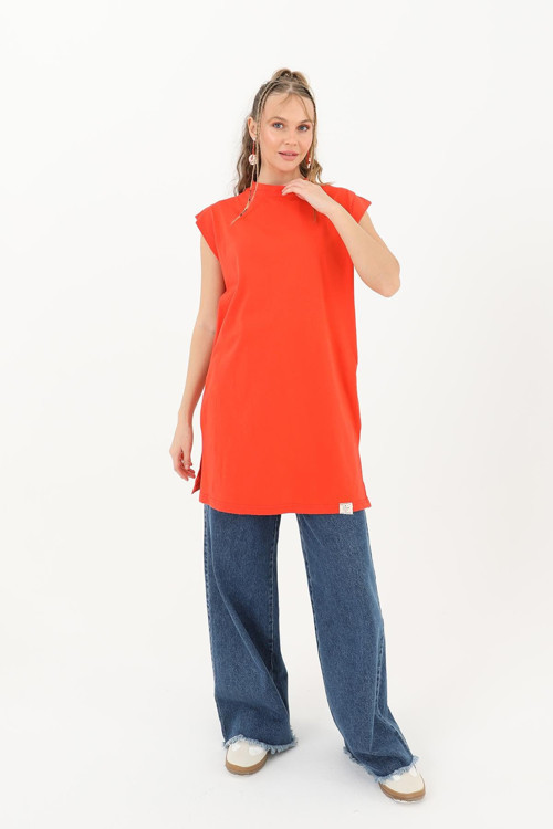 Kadın Basic Kolsuz T-shirt - 30725TUN - RED