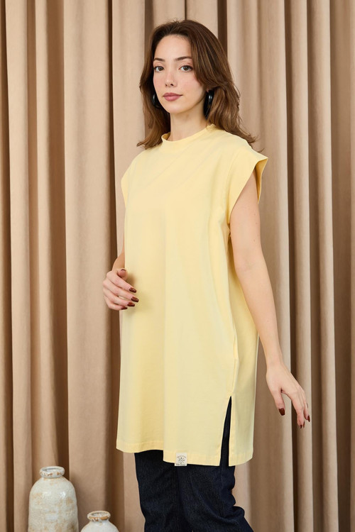 Kadın Basic Kolsuz T-shirt - 30725TUN - YELLOW