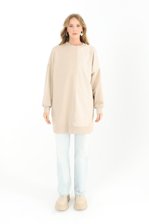 Kadın İki Parçalı Dikiş Detaylı Tunik - 10569TUN - DARK BEIGE
