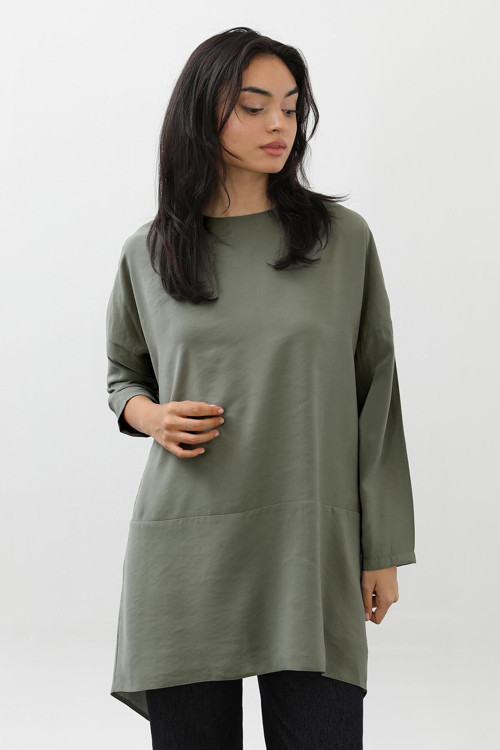Kadın Arkası Çapraz Yırtmaçlı Tunik - 10675TUN - KHAKI