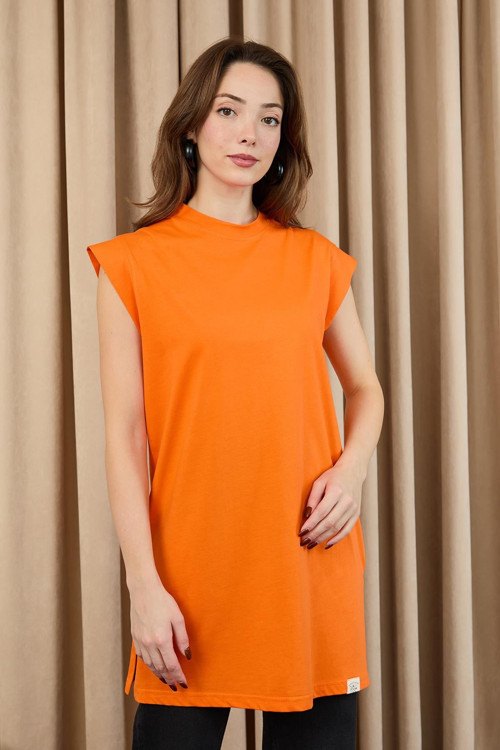 Kadın Basic Kolsuz T-shirt - 30725TUN - ORANGE