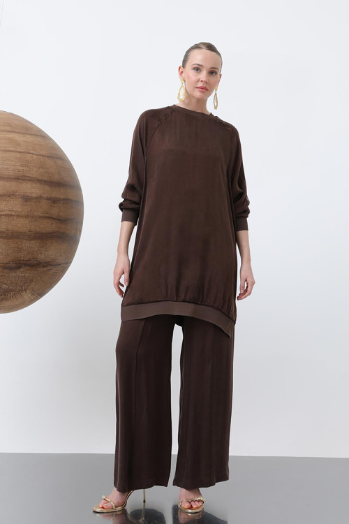 Kadın Yakası Ribanalı Tunik - 10665TUN - BROWN