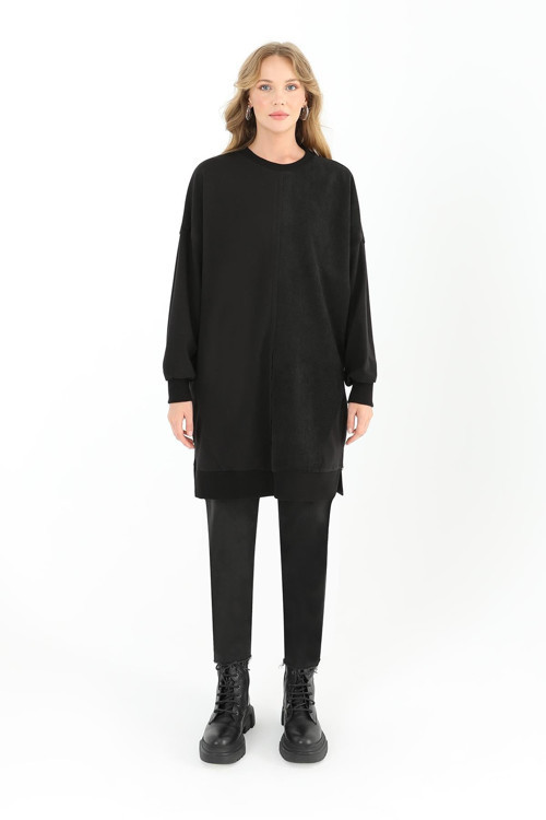 Kadın İki Parçalı Dikiş Detaylı Tunik - 10569TUN - BLACK