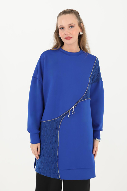 Kadın Fermuar Detaylı Tunik - 10556TUN - SAX BLUE
