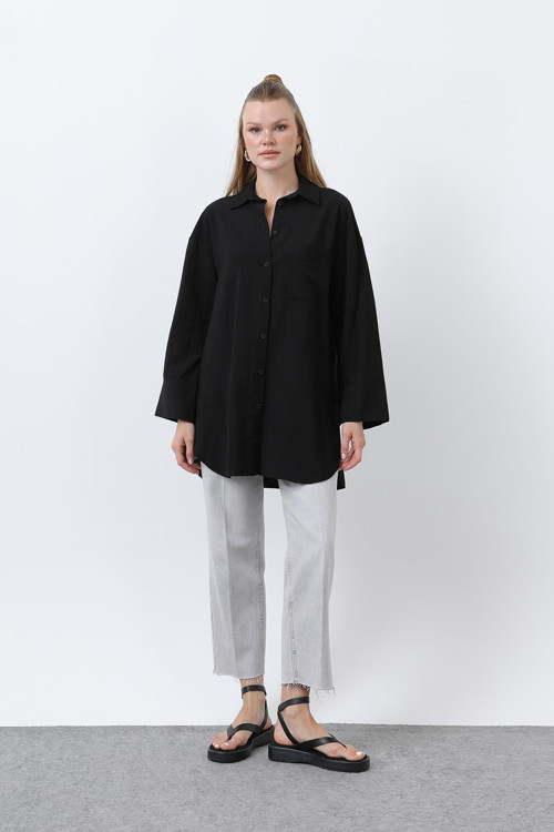 Kadın Arkası Katlı Büzgülü Gömlek - 10688GML - BLACK