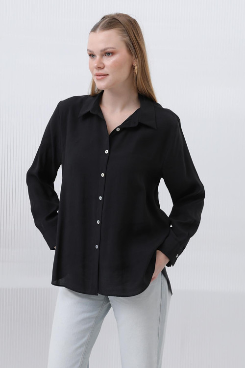 Kadın Basic Gömlek -32207GML - BLACK