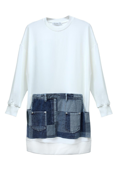 Kadın Önü Denim Cep Detaylı Tunik - 10631TUN - ECRU