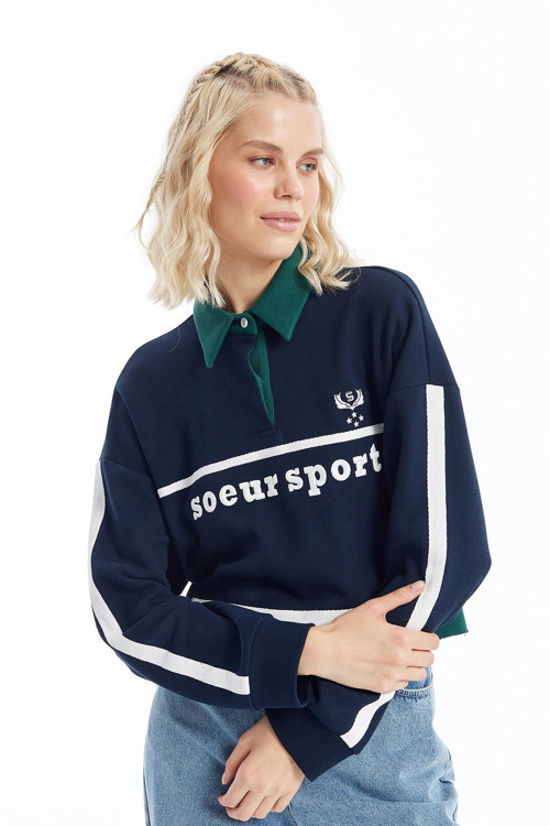 Kadın Nakış Detaylı Garnili Sweatshirt - 31584SWT - NAVY-CASTLETON GREEN
