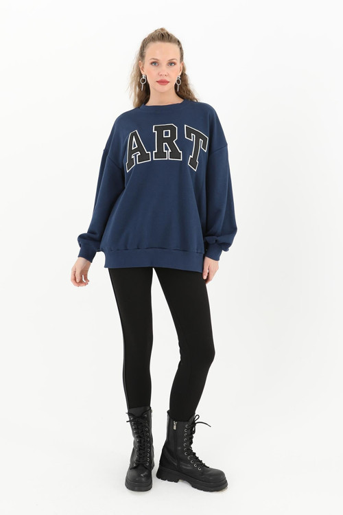 Kadın Art Yazılı Sweat - 32095SWT - NAVY