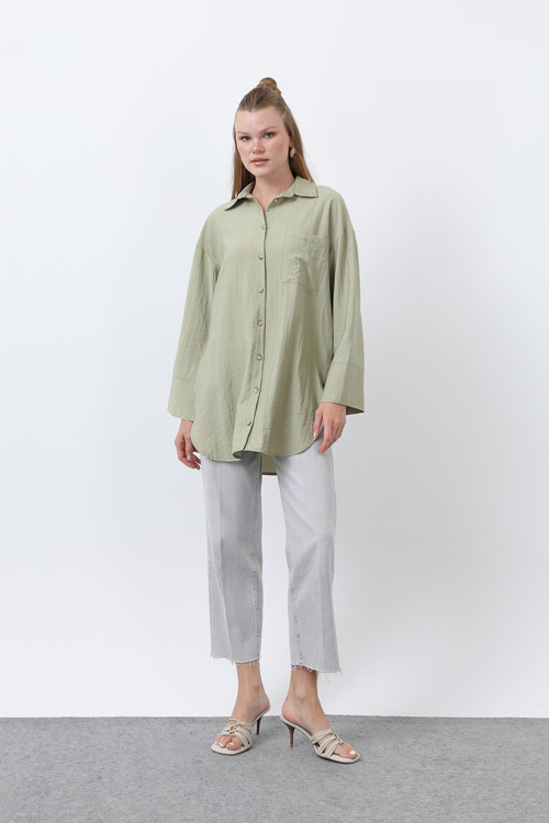 Kadın Arkası Katlı Büzgülü Gömlek - 10688GML - OLIVE