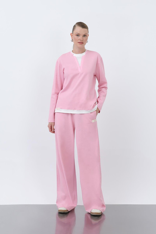 Kadın Basic Garnili Sweatshirt - PINK