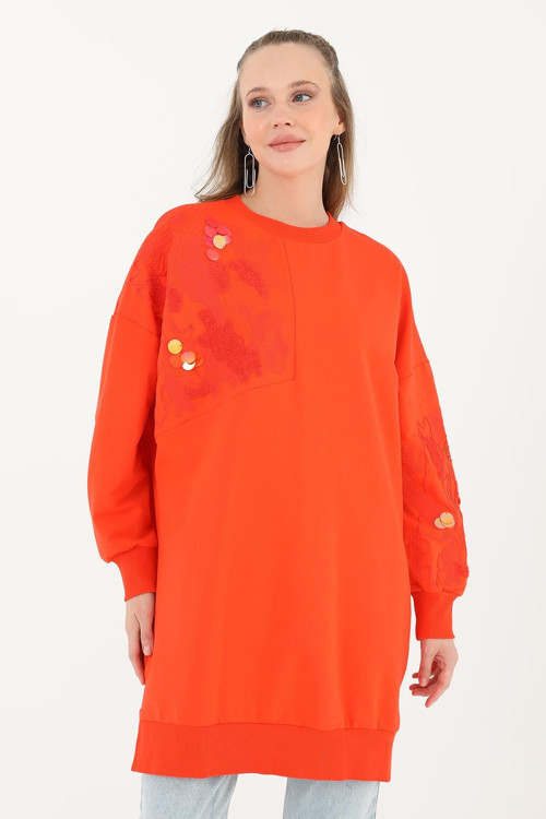 Kadın Omuz Nakışlı Tunik - 10598TUN - LIGHT RED