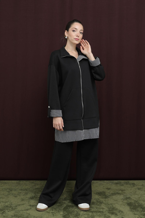 Kadın Garni Detaylı Takım - 14383TKS - BLACK