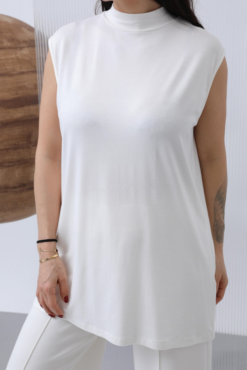 Kadın Kolsuz Bisiklet Yaka Tunik Boy İçlik - 40006BLZ - ECRU