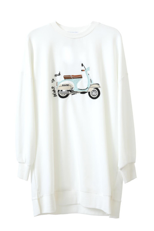 Kadın Önü Scooter Baskılı Ve Garnili Tunik - 10636TUN - ECRU