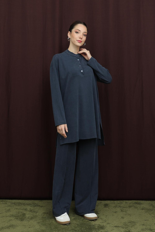 Kadın Çıtçıt Detaylı Basic Takım - 14391TKS - NAVY