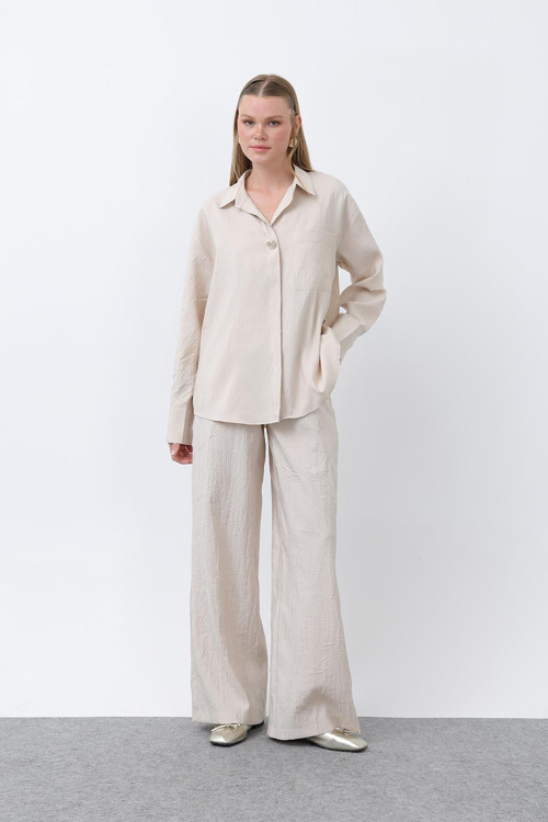 Kadın Düğme Detaylı Kraşlı Gömlek - 32333GML - BEIGE