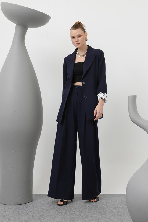 Kadın Desenli Astar Detaylı Blazer Ceket - 32185CKT - NAVY