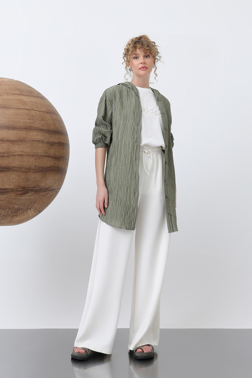 Kadın İçi Tişörtlü Kapüşon Detaylı Tunik - 10626TNK - KHAKI
