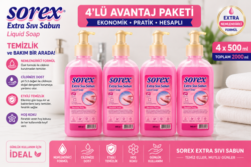 SIVI SABUN 500 ML x 4 ADET SET TOPLAM 2 LT EL TEMİZLEME SABUNU