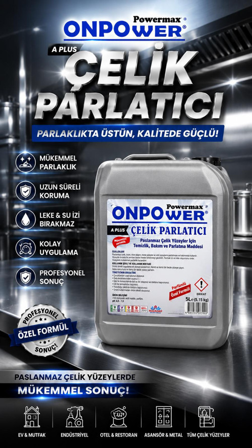 ONPOWER A+ ÇELİK PARLATICI 5 LT PASLANMAZ ÇELİK YÜZEY BAKIM VE PARLATMA ÜRÜNÜ
