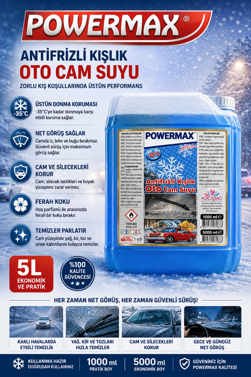 KIŞLIK ANTİFRİZLİ CAM SUYU 5 LT OTO CAM TEMİZLEME SIVISI BÜYÜK BOY