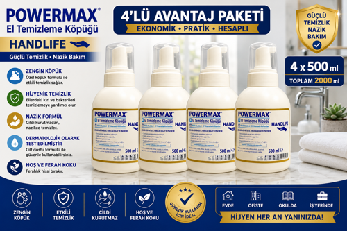 HANDLIFE EL TEMİZLEME KÖPÜĞÜ 500 ML x 4 ADET SET TOPLAM 2 LT KÖPÜK SABUN
