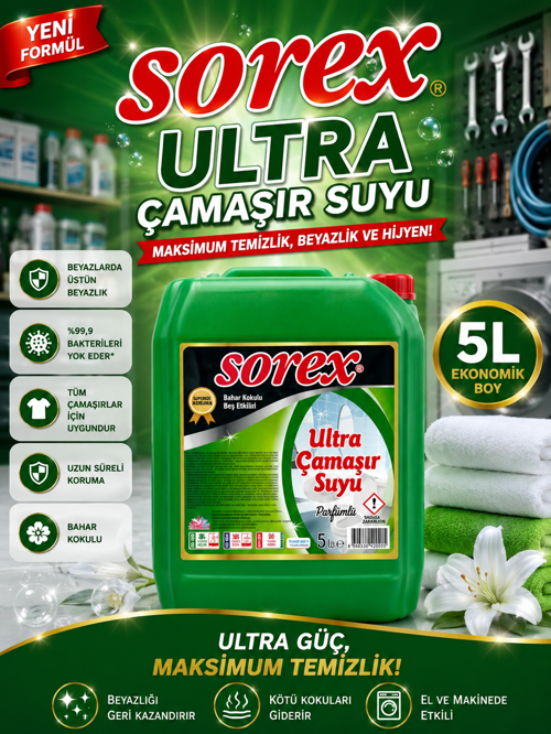 ULTRA ÇAMAŞIR SUYU 5 LT FERAH KULLANIM YOĞUN TEMİZLİK EV VE GENEL KULLANIM
