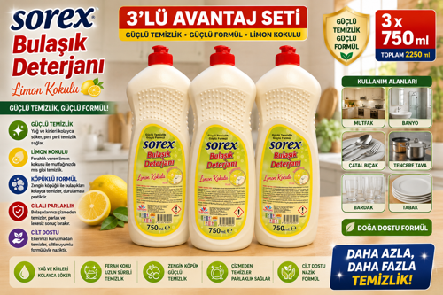 BULAŞIK DETERJANI 750 ML x 3 ADET SET TOPLAM 2250 ML ELDE BULAŞIK YIKAMA DETERJANI