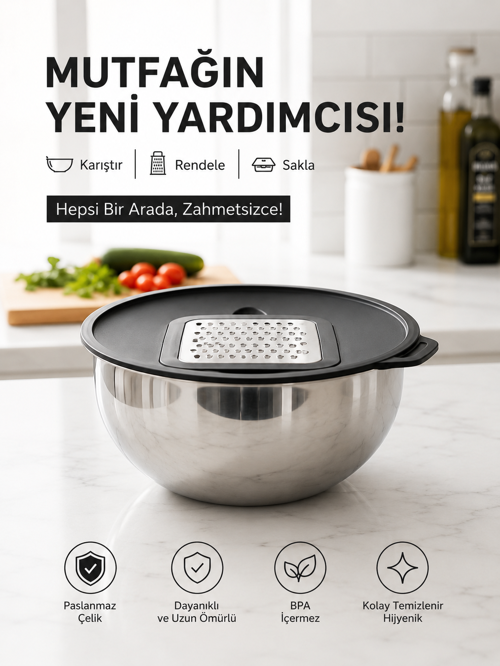 3 LÜ PASLANMAZ ÇELİK KARIŞTIRMA KABI