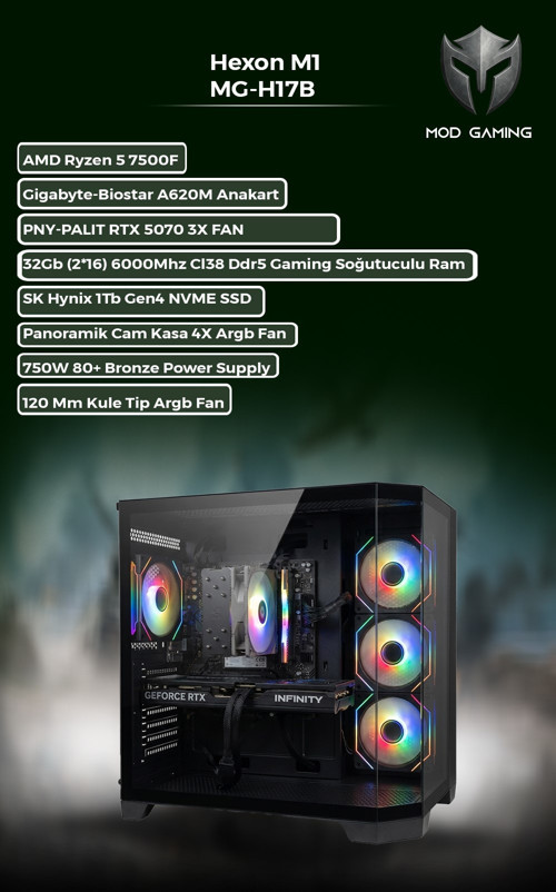 Hexon MG-H17B Amd Ryzen 5 7500F RTX5070 32GB Ram 1 Tb SSD Oyuncu OEM PAKET