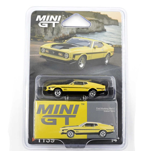 MINI GT Ford Mustang Mach 1 Grabber Yellow Blister Paket 1:64 Model Araba MGT01139-BL