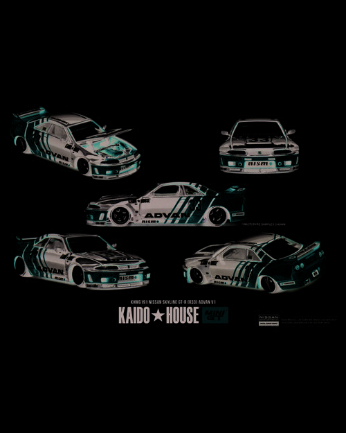 MINI GT Kaido House Nissan Skyline GT-R R33 Kaido Works Advan KHMG191 1:64 Model Araba