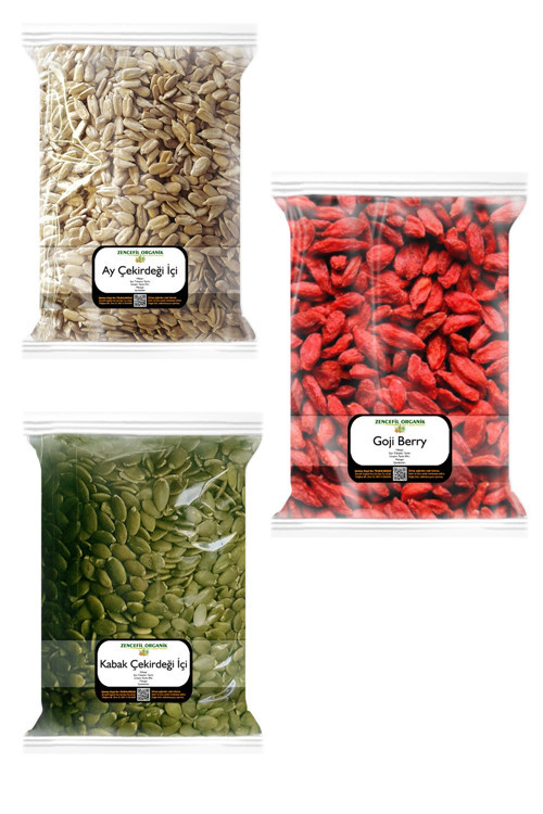 3x170 Gr. Gojiberry Goji Berry Çiğ Kabak Çekirdeği İçi Ay Çekirdeği İçi 170'şer Gram 3 Paket