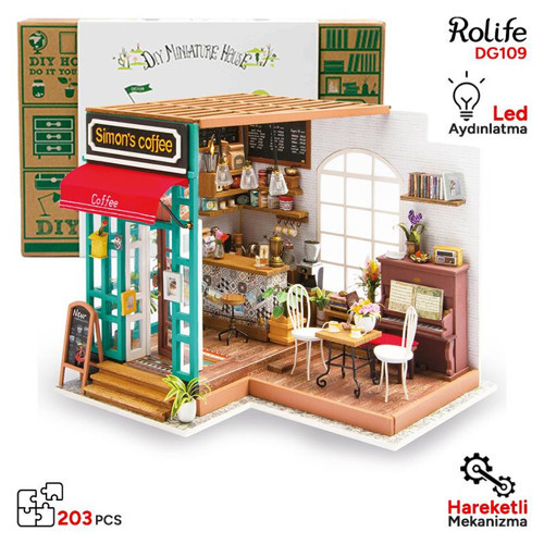 DG109 Simon'ın Kahve Dükkanı (Simon's Coffee)DIY Minyatür Maket Model Set Miniature Dollhouse 3D Model Kit Detayl