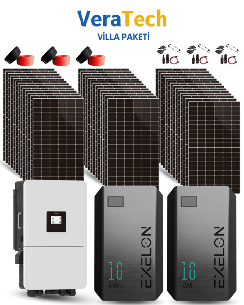 20kW Villa Solar Paketi - 600W TOPCon Half Cut Güneş Paneli, 20kW Hibrit İnverter, 30kW Lityum Batarya