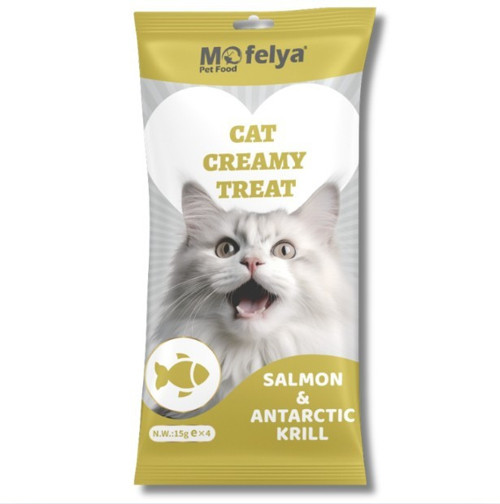 Yüksek Proteinli Somonlu & Antartika Krilli Krem Kedi Ödül Maması 15 gr 4'lü
