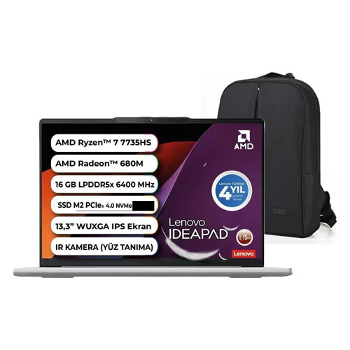 ıdeapad Slim 5 Amd Ryzen 7 7735HS 16GB Ram LPDDR5X 6400MHZ 1tb SSD Windows 11 Pro 13.3'' 83J2004STR Snertech Çanta