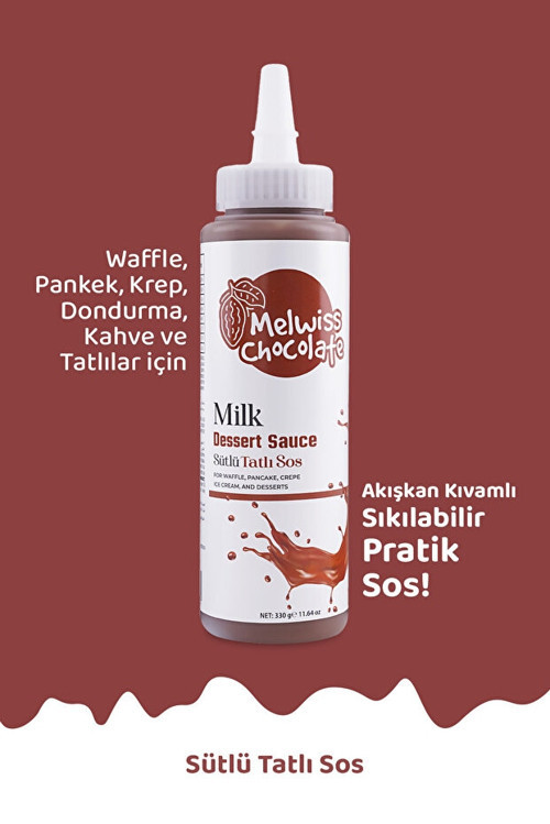 Melwiss Chocolate Sütlü Tatlı Sos 330 gr Waffle-Krep Sosu x 3 Adet