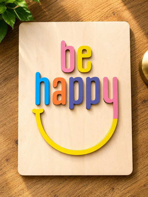 Be Happy Ahşap Duvar Dekoru | Renkli Retro Yazı Tablo | Modern Wooden Sign | Çocuk Odası & Kahve Köşesi Dekoru | El Yapımı Ahşap Tasarım