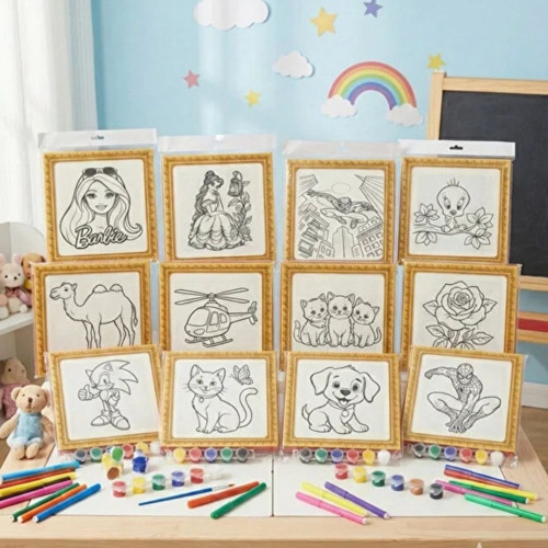 Mini Tuval Çocuk Boyama Seti 20x20 cm - Akrilik Boya ve Fırçalı Eğlenceli Çocuk Aktivite Seti