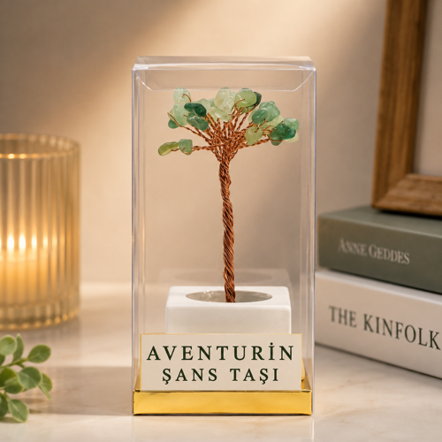 Aventurin Bereket Ağacı – Doğal Taş Dekoratif Masaüstü Obje | El Yapımı Premium Dekor