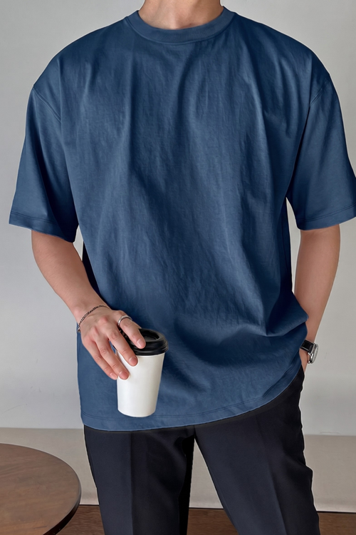 Erkek Oversize Tişört Pamuk Kumaş Bisiklet Yaka Rahat Kalıp T-shirt