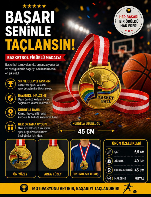 Mad-Bas-2 Basketbol Figürlü Madalya 6.5 Cm