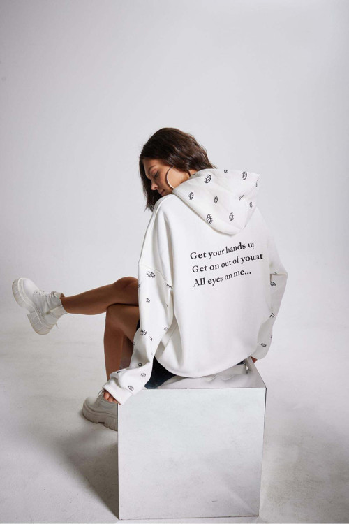 Oversize Kapüşonlu Unisex Eye Sweat Beyaz