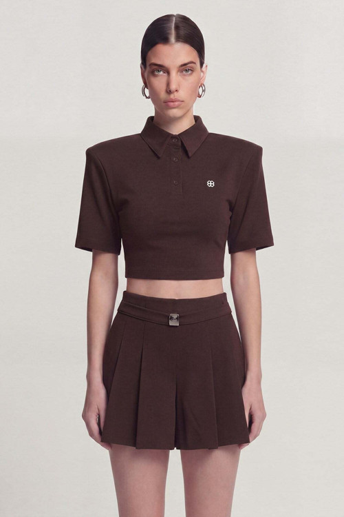 Vatkalı Polo Yaka Carolyn Tshirt Kahve
