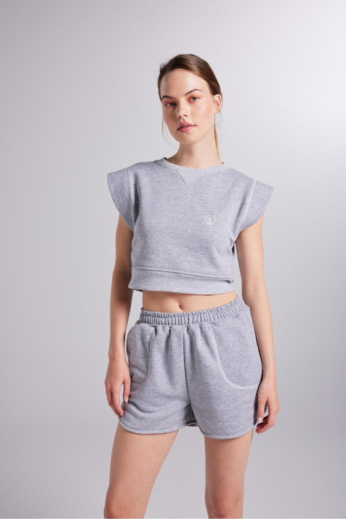 Crop Kesim Kontrast Dikişli Rhode Tshirt Gri